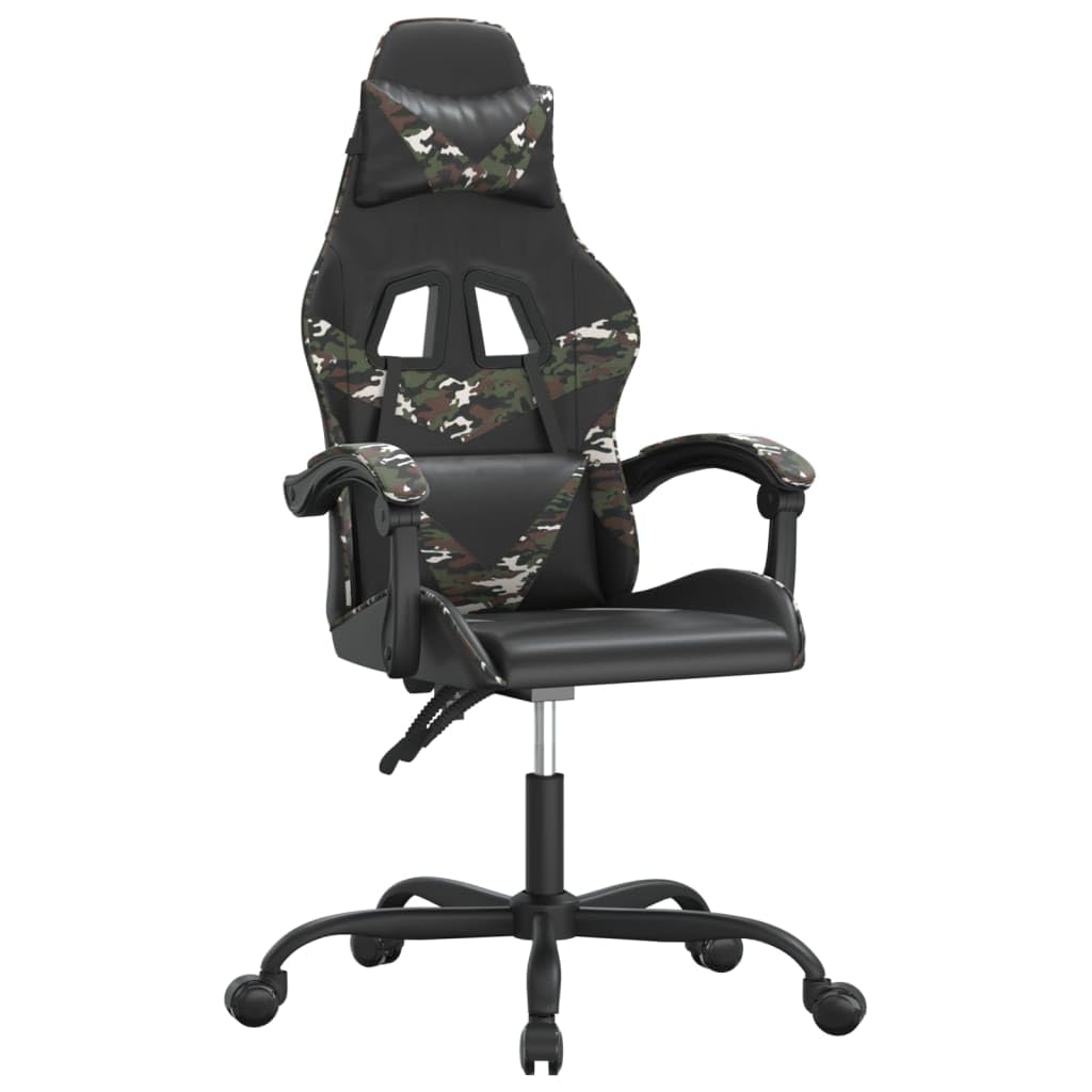 Krzesło gamingowe, czarne, moro, sztuczna skóra, obrotowe, regulowane, ergonomiczne, dla graczy
