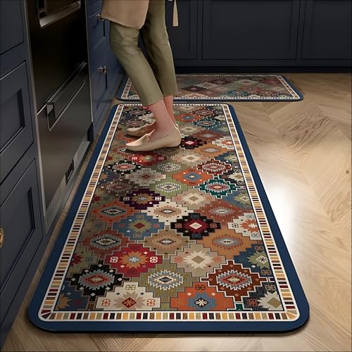 Image of Roslen Kitchen Mat Set of 2 Anti Slip Waterproof Cushioned Memory Foam Mats for Standing Kitchen Comfort Floor Runner for Sink, Bathroom, Laundry, Office, Entryway & Balcony