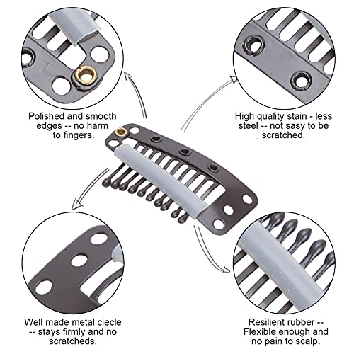 Wig Clips, 100pcs 10 teeth wig clip stainless steel sting sting clip DIY for hair extension snap wig clips for hair extensions(Coffee) - Image 4