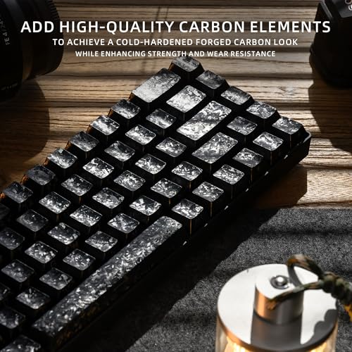 Image of XVX Black Shine Through Keyboard Keycaps, Forged Carbon Texture Cherry Profile Keycap Set, Side Printed Keycaps Compatibility with ANSI Layout MX Switches Mechanical Keyboard