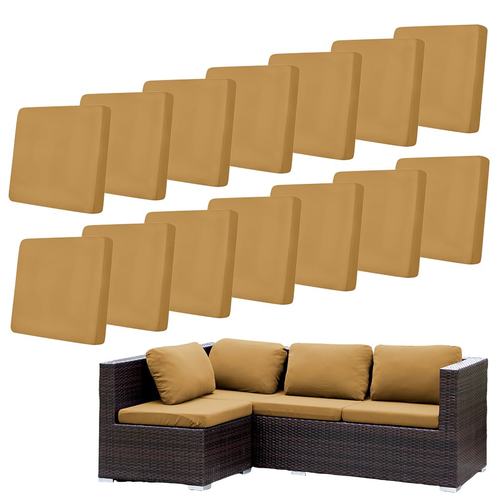 Hiseng Patio Cushion Covers Replacement 8/12 /14 PCS for Outdoor Garden Furniture Patio Chair Pad Seat Cushion, Solid Color Soft Stretch Washable Rattan Furniture Protector (Khaki,14 pcs) — image 1