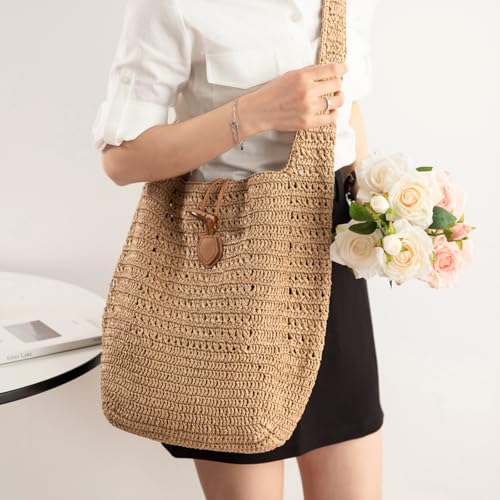 Bolso Tote de paja para mujer verano playa miniatura 2