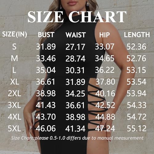 Image of SILUI Women's Mock Neck Plus Size Goth Dress Sexy Double High Slit Sleeveless Summer Cut Out Club Party Long Maxi Dresses