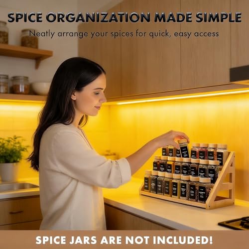Image of Spice Rack, Spice Organizer -3 Tier Bamboo Spice Racks, Solution for Spice Storage in Kitchens, Countertops,Storage Rooms and Other Places
