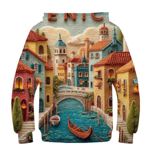 Sweat à capuche enfant motif Venise 3D pour garçon fille 10-12 ans