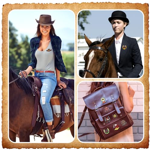 Image of Kosiz 24 Pcs Derby Day Enamel Pins Horse Racing Lapel Brooch Pins Rose Horseshoe Lapel Badge Western Derby Party Charm for Horse Race Lover Gifts Backpacks Cloths Hats Jewelry Set
