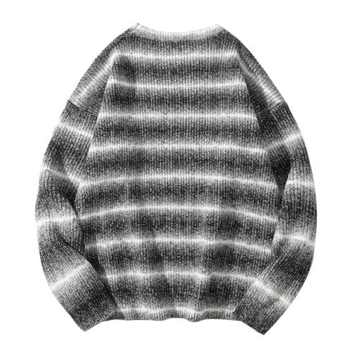 Autumn Winter Casual Sweaters Men Loose Striped Knitted Pullovers Male Round Neck Sweater3