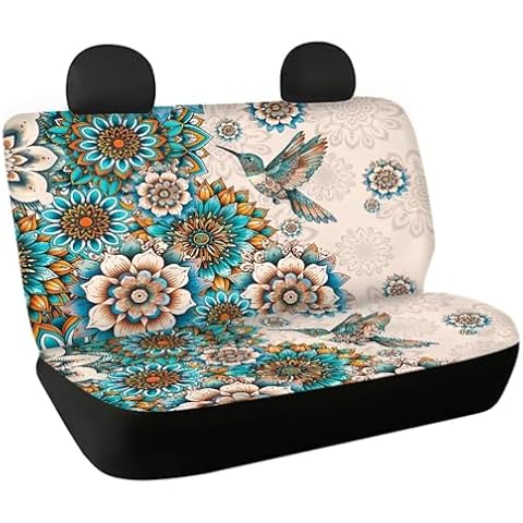 Binienty Bohemian Car Seat Covers for Back Seat 2 Pack Boho Flower Dragonfly Car Rear Bench Seat Covers for Dog Pets,Anti Scratch，Anti Dirty Back Seats Protector Universal Fit Most Cars Cover