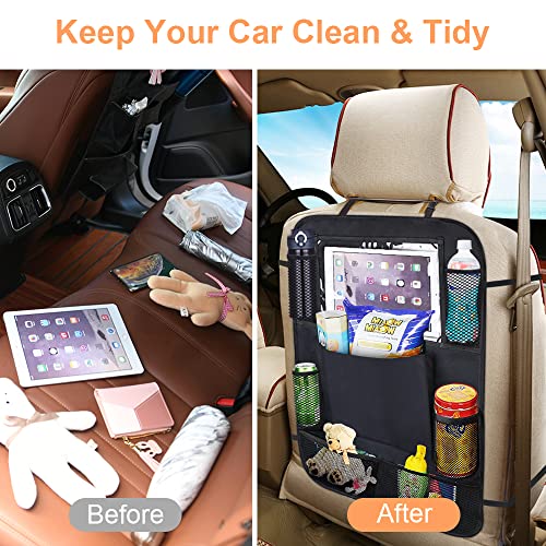 URAQT Auto Rückenlehnenschutz,2 Stück 600D Oxford Rücksitz Organizer Wasserdicht Rücksitzschoner Premium Autositz Organizer 8 Taschen Auto Organizer Kinder mit Berührbarem Tablet Fach für Autositz