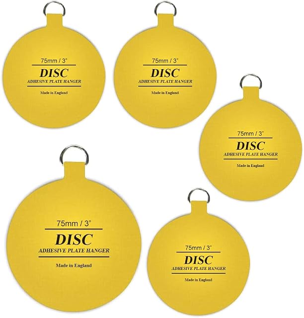 Disc Plate Hanger for Walls- Strong Invisible Plate Holder of Size 75mm -Pack of 5 Self Adhesive Stick on Hooks for Picture Plate Hanging Wall Plate Holder Decoration Plate Hanging Disk.