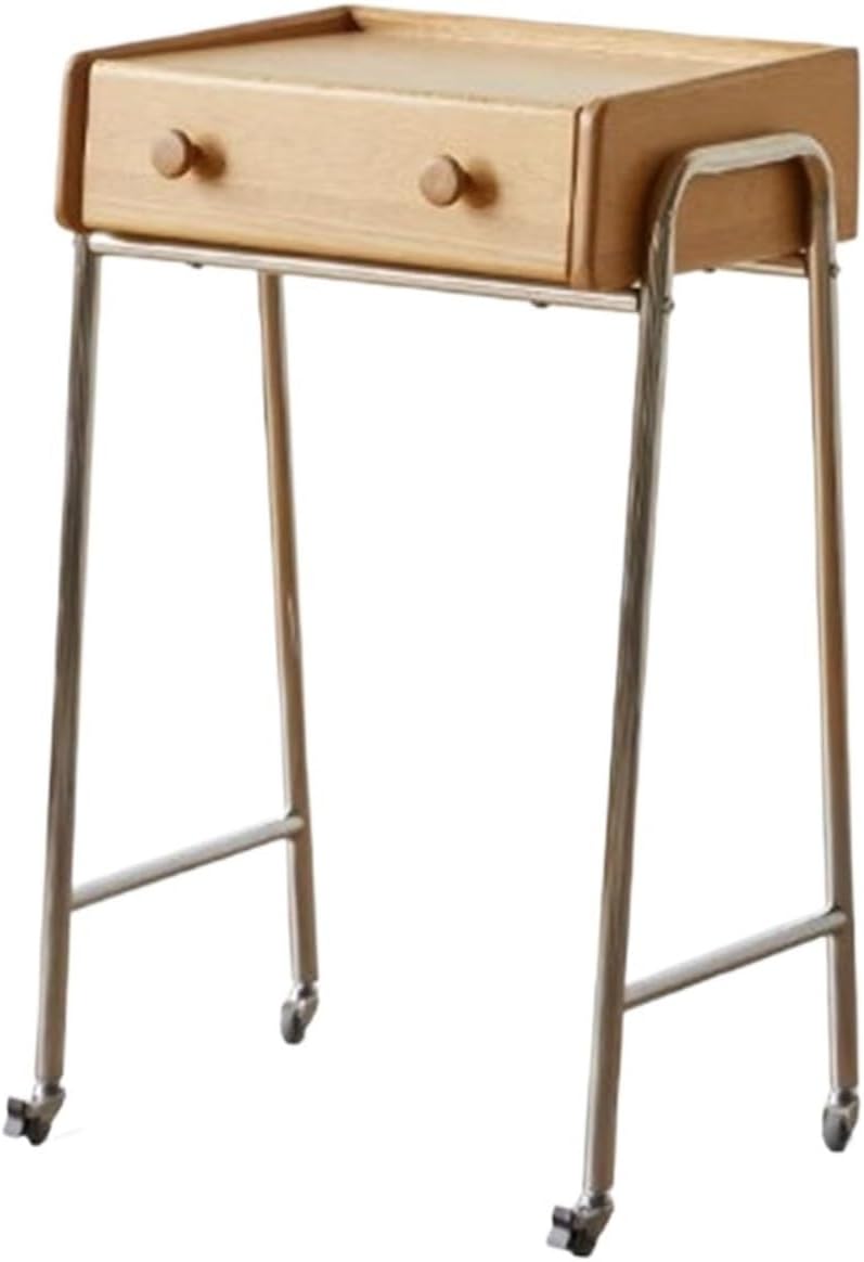 Living Room Sweeper Organizer Solid Wood Robot Shelf with Wheels Movable Sofa Side Table Against the Wall Narrow