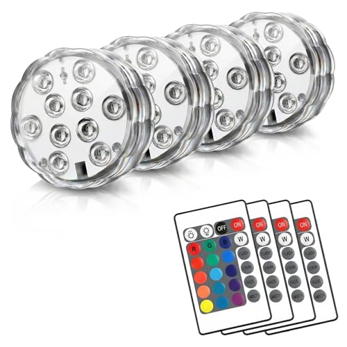 POLENTAT Submersible LED Lights with Remote, 16 Colors 4 Modes