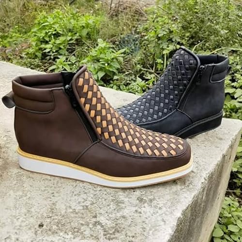 Zenfaze Handcrafted Western Cowboy Boots, Zenfaze Shoes for Men, Square Toe Leather Hand-Wove Work Cowboy Boot with Double Side Zipper3