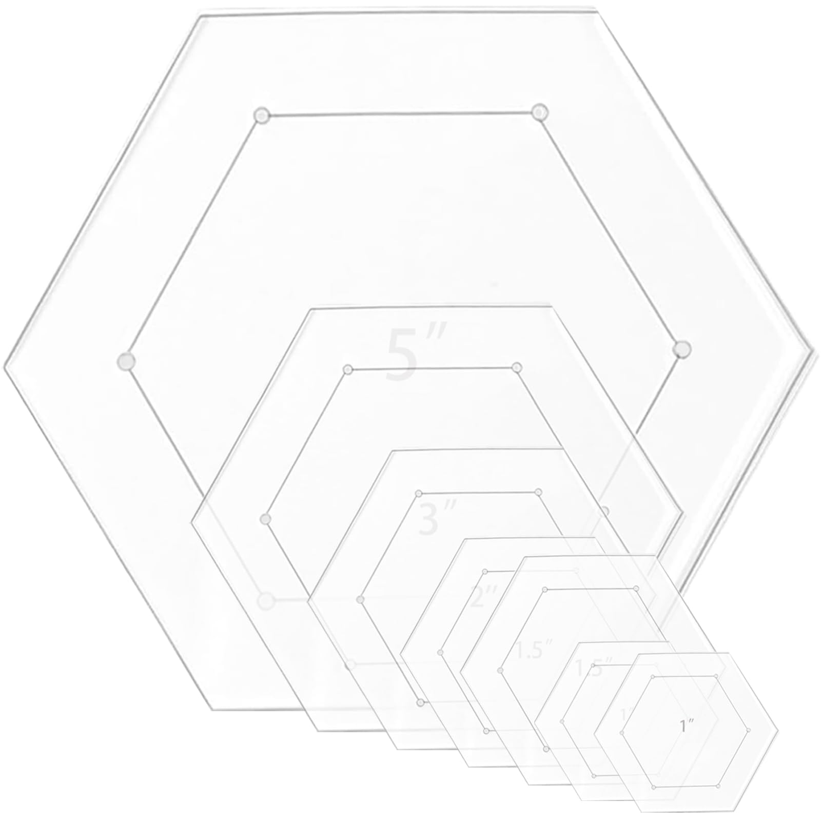 4-Piece Hexagon Quilting Template Set - Acrylic Rulers With 1/4" Seam Allowance (1", 2", 3", 5" Sizes) - View #4