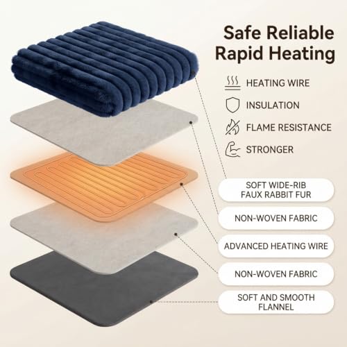 Image of Heated Blanket Electric Throw 50″x60 ″Inch - Thick Striped Flannel Electric Blanket,10 Heating Levels, 1-12 Hours Auto Off, Fast Heating Heating Blanket with Overheat Protection.
