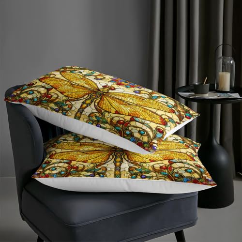 Image of AILONEN Twin Comforter Set 3 Piece, Golden Dragonfly Floral Mosaic 3D Printed Bedding with 2 Pillowcases, Soft Lightweight Microfiber Artistic Decor for Compact Bedroom