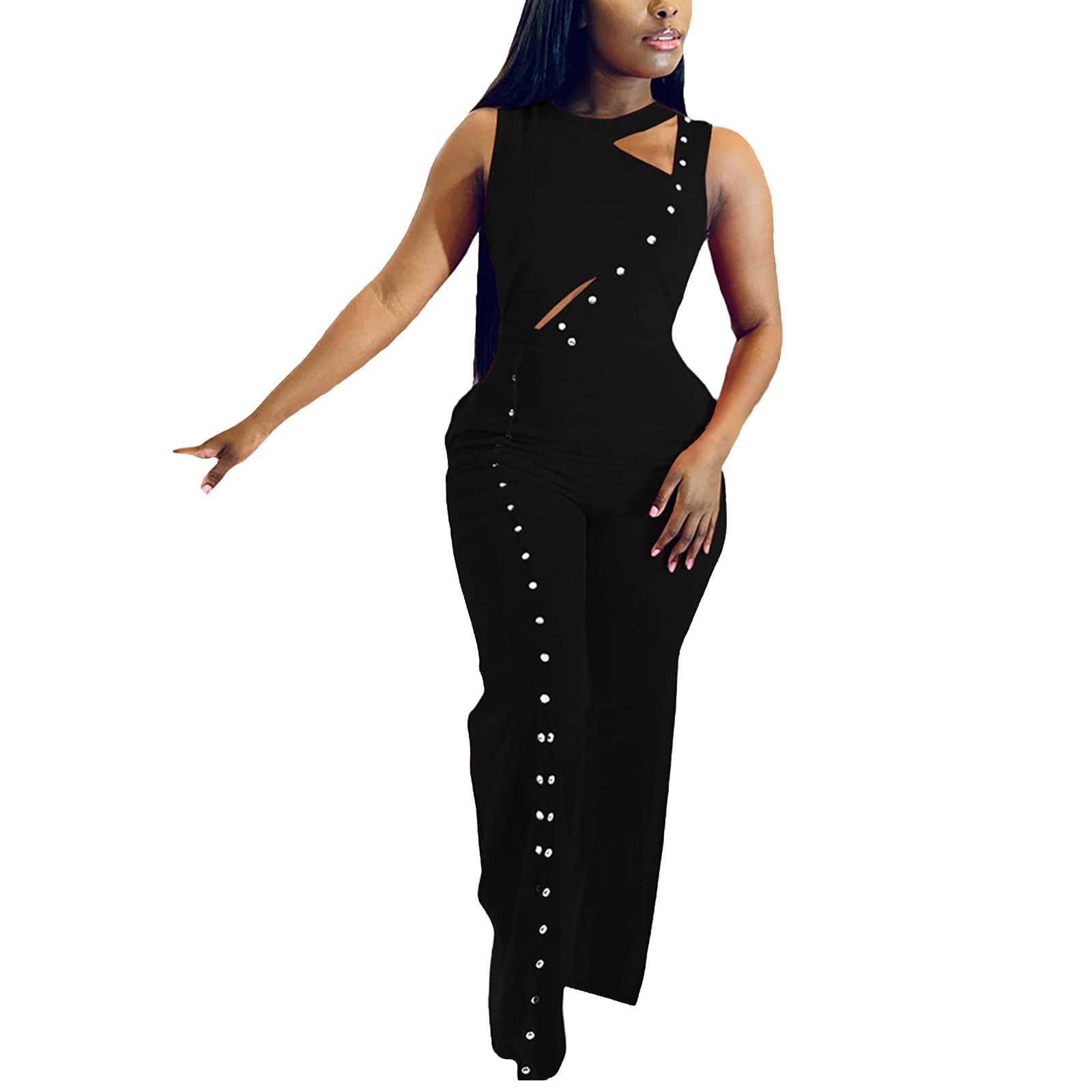 Jumpsuit Damen, Jumpsuits für Damen Lang, Overall Sommer Ärmellos Weites Bein Einteiler Outfit Frauen Komplett, Romper Playsuit Kostüm, Hosenanzug Damen Festlich Klassiker Casual Boho Jumpsuit Damen