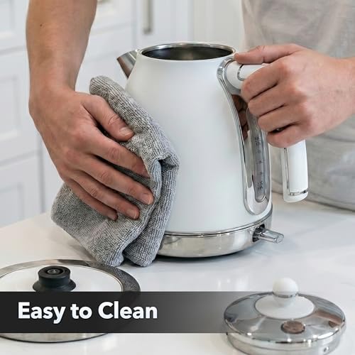 Image of OVENTE 1.7L Stainless Steel Electric Kettle, 1500W Power, White KS777W | Fast Boiling Heater, BPA Free, Cordless Body Design, Auto Shut-Off, Boil-Dry Protection, Indicator Light and Removable Filter