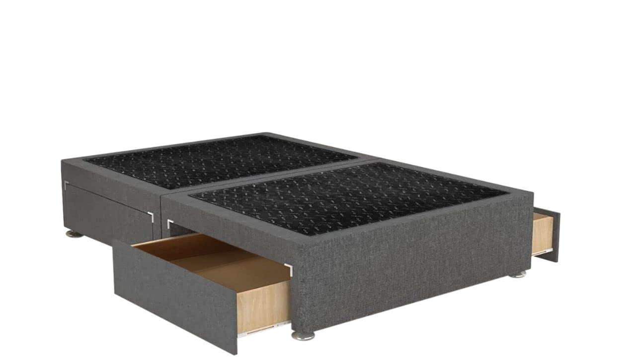 GHOST BEDS Reinforced Divan Platform Base with 2 Drawers Footend *Colours Available (Grey Linen, 4ft Small Double)