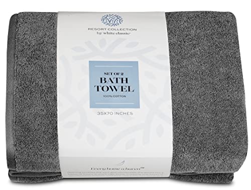 Resort Collection Cotton Bath Sheet Towels, 35x70, 2-Pack, Grey