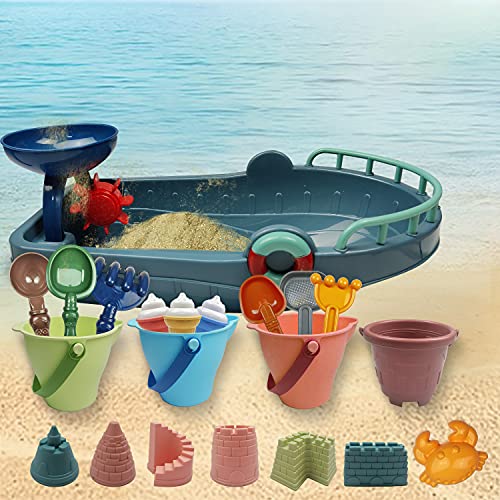 IOKUKI Long Shovels Sand Toys Set with Mesh Bag Including Bath Boat