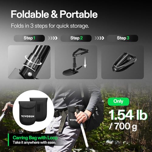 Image of VIVOSUN Folding Camping Shovel, 18'' Survival Shovel, Portable Small Shovel with High Carbon Steel, Tactical Entrenching Tool for Hiking, Digging, Backpacking, Gardening, Off Road, Beach