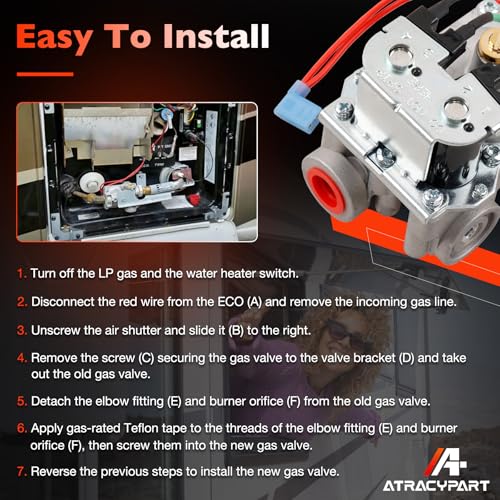 Image of RV Water Heater Solenoid Gas Valve & 91638 Main Burner Kit - Compatible with Atwood 6-Gallon Models: GC6AA-10E, G6A-8E, G6A-6E, GCH6-4E, GH6-6E, GCH6A-8E - Replaces 93844, 93870, 92078, 92089