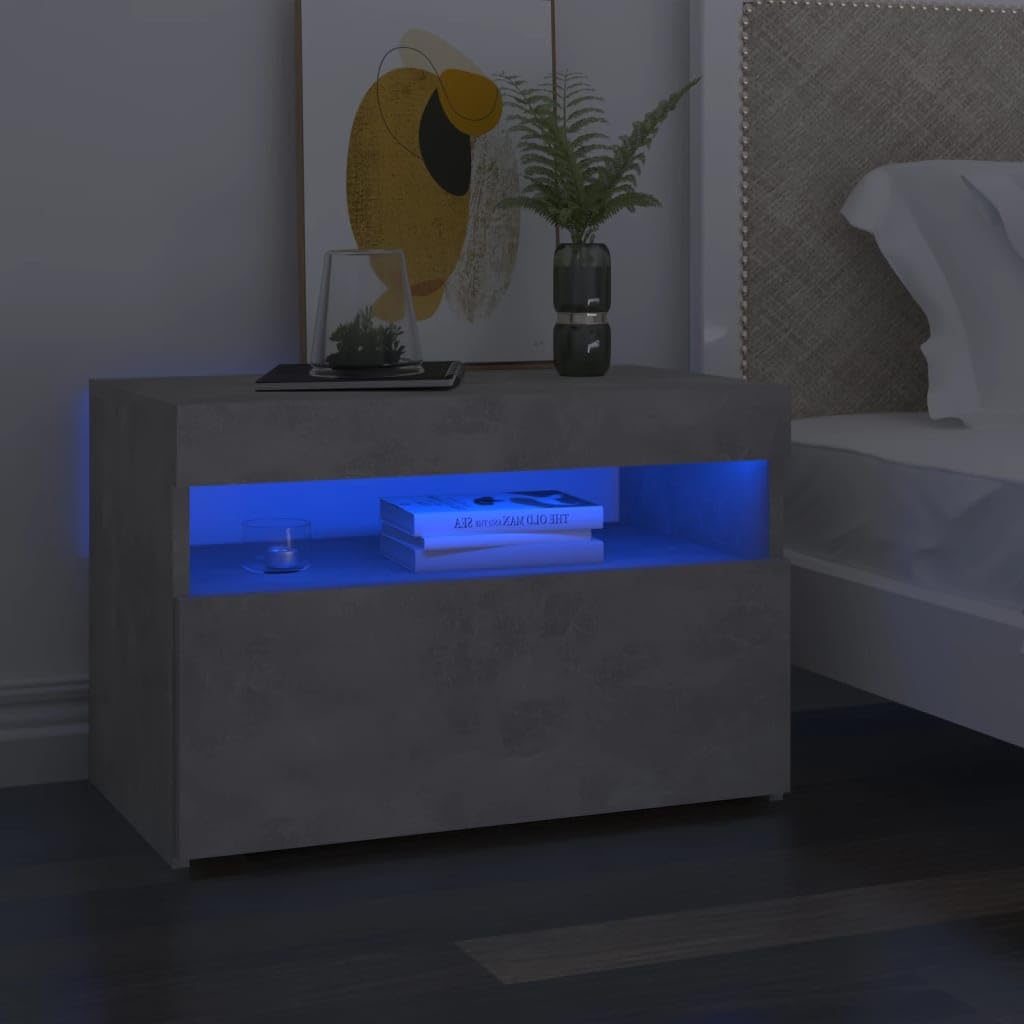 Moderner Nachttisch mit RGB LED Beleuchtung und USB Anschluss | Stabiler Nachttisch mit praktischem Stauraum | Automatische Farbwechsel Beleuchtung für elegantes Ambiente