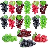 Folmywy 16 Pack Artificial Fake Grapes Simulation Faux Grape Bunches Black Purple Red Green Realistic Rubber Fruits Decoration for Bowls Filler Wedding Party Home Fruit Wine Decor