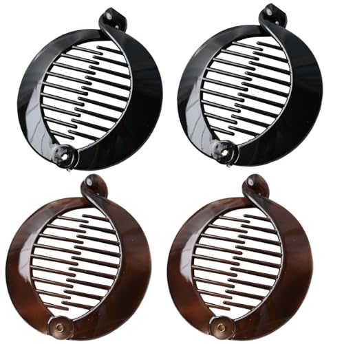 Large Prettyou 3.75 Inches, Round Banana Hair Clips for Thick Hair, 4 Pack in Tortoise Shell, Blue, Mint Green, Side Comb Ponytail Holder (black and chocolate, Large)