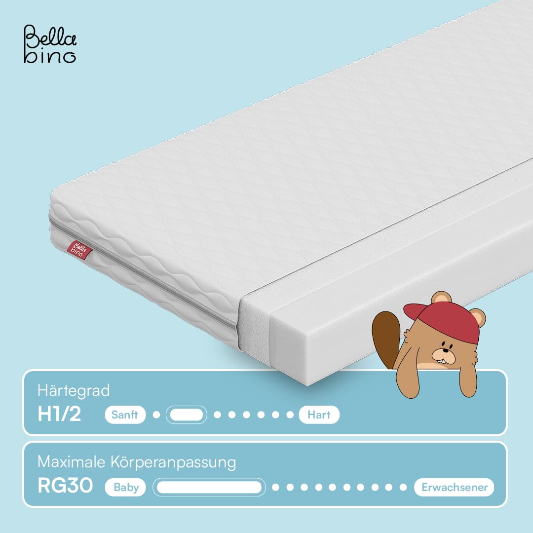 Bellabino Twist Kindermatratze 90x190 cm – Matratze Kinderbett Härtegrad H2 – Hochwertige Kaltschaummatratze – Jugendmatratze 11 cm hoch – mit waschbarem Bezug, allergikerfreundlich