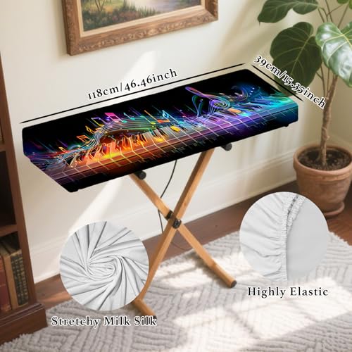 Image of Nuxovilar Stretchy 88 Keys Keyboard Piano Dust Cover, Dust | Proof Elastic Milk Silk with Colorful Sound Wave Visuals for Digital Pianos