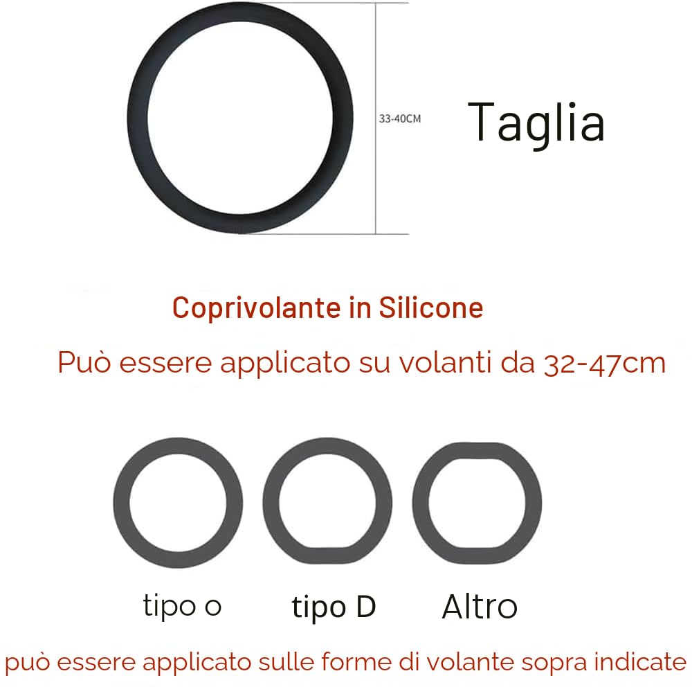 Coprivolante in silicone antiscivolo, protezione universale ultra sottile per il volante dell’auto, nero