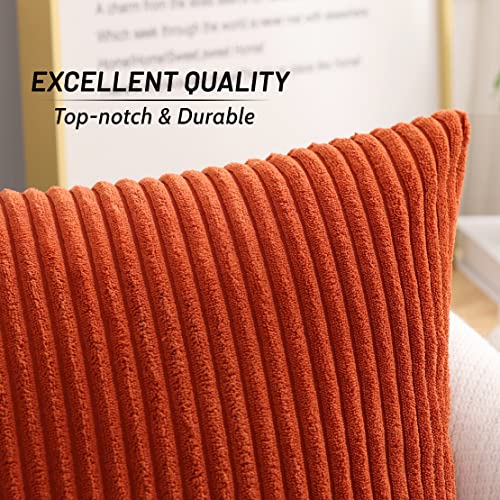 Mecatny Corduroy Throw Pillow Covers 18X18 Set Of 2 - Striped Decorative Pillow Covers For Living Room, Bed - Soft Square Couch Pillow Covers For Sofa - Rust #TOP2