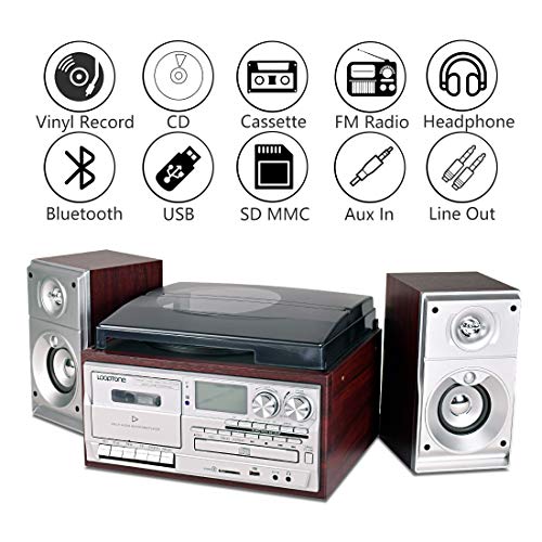 LoopTone Vinyl Record Player with Dual 15W External Speakers 9 in 1 3 Speed Bluetooth Vintage Turntable CD Cassette Player AM/FM Radio USB Recorder Aux-in RCA Line-Out - Les Beatles, Paul McCartney, John Lennon, RIngo Starr, George Harrison LoopTone Vinyl Record Player with Dual 15W External Speakers 9 in 1 3 Speed Bluetooth Vintage Turntable CD Cassette Player AM/FM Radio USB Recorder Aux-in RCA Line-Out – Image 3