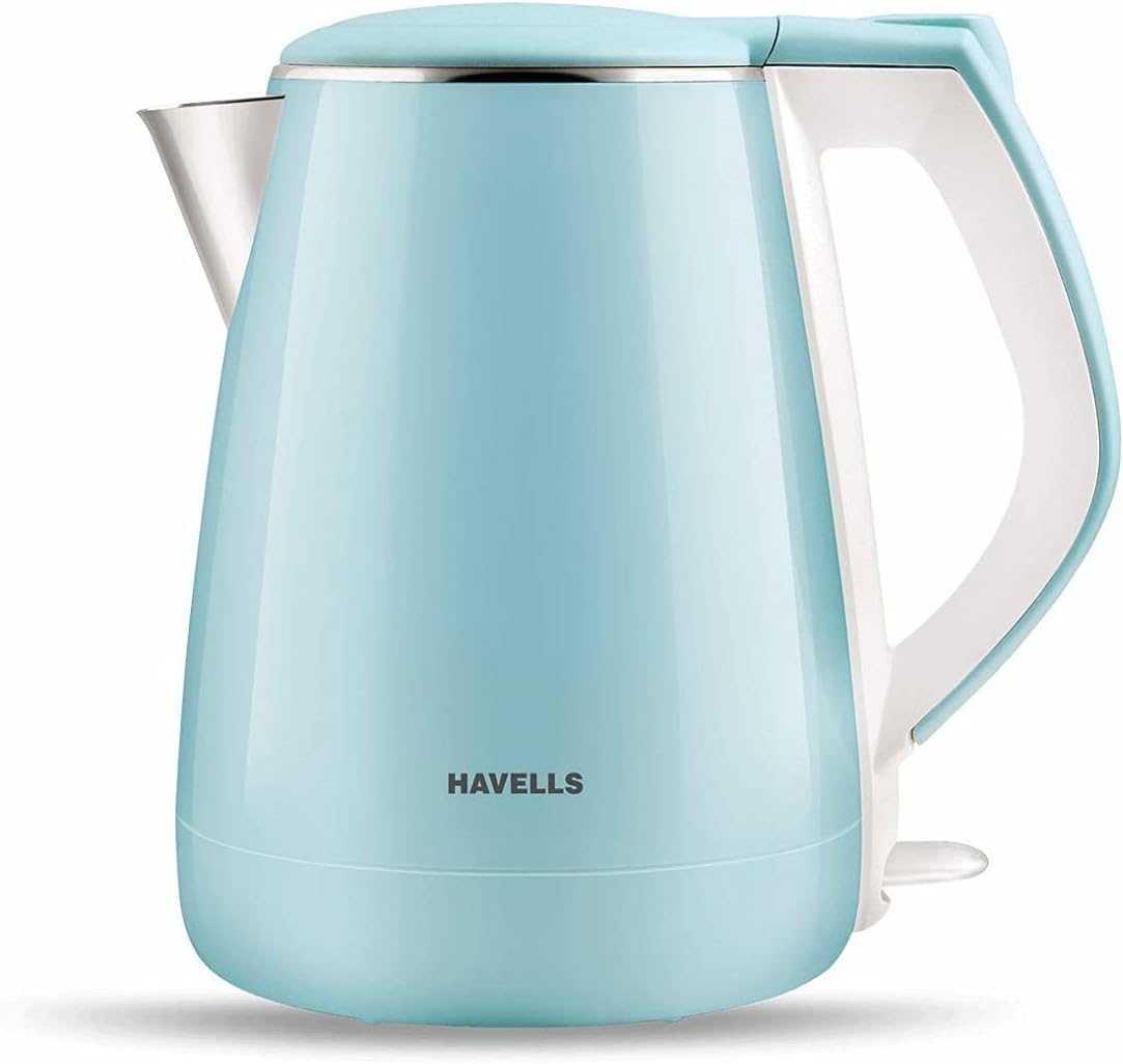 Havells Aqua Plus Electric Kettle 1.2 Litre, 1250 Watt | 304 Stainless Steel Inner Body | Cool Touch Body | Auto Shut-Off |Wider Mouth|2 Years Door Step Warranty by Havells (Blue)