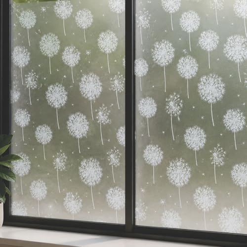 Image of CVANU Frosted Floral Privacy Window Film, Self Adhesive Waterproof Decorative Glass Covering for Doors & Windows, Floral Vinyl Film Bathroom, Home & Office (12 x 48 Inch)