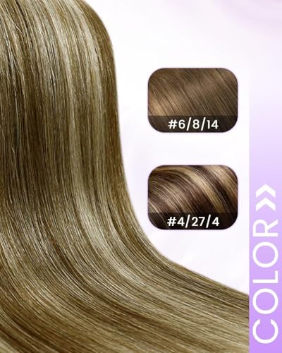 Image of LaaVoo Human Hair Clip in Extensions Dark Brown Ombre Light Brown with Blonde Hair Extensions 24 Inch Clip ins Brown Balayage Hair Extensions Clip ins Silky Straight 7pcs 135g