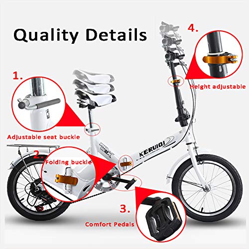 Damesfiets, inklapbaar, in hoogte verstelbaar, comfortabele fiets, voor beginners, met mand en achterbank achter, met… - Afbeelding 8