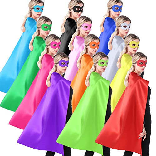 ADJOY Superhero Capes and Masks for Adults Girls and Boys - Team Spirit Building Party Capes - Mixed Colors 12 Sets