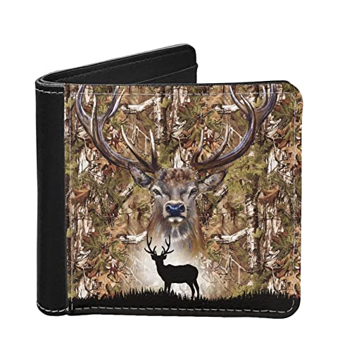 TOADDMOS Carteiras dobráveis de couro sintético com estampado moderno para homem, com bloqueio RFID, carteira fina para homem, veado de caça, tamanho único, moda, Veado de caça, Tamanho único, Moda