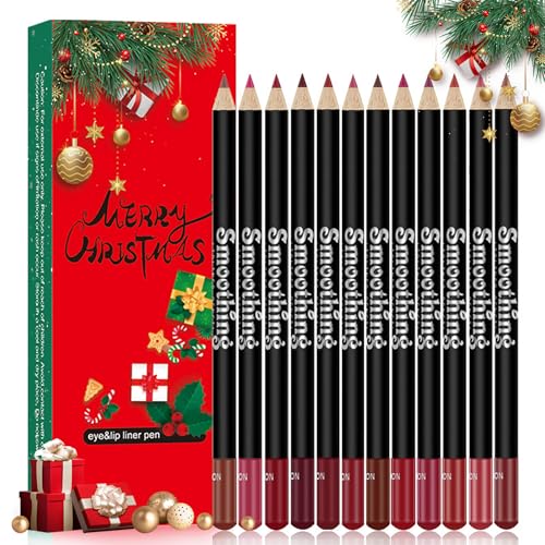 Matte Lipliner Set, 12 Farben Wasserdicht Lang Anhaltende Lip Liner Lippenstift Set Für Christmas, Hochpigmentierte Glatte Textur Lip Liner Geschenk-Set, Lippenkonturierung Verstärken