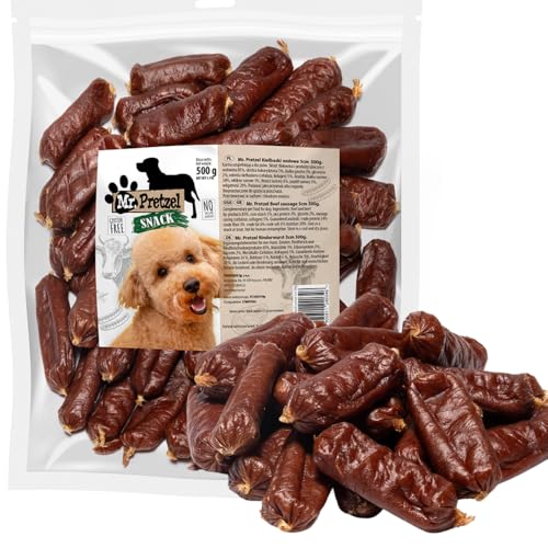 Mr. Pretzel Rinder Würstchen – Gesunder Premium-Hundesnack, natürlich & getreidefrei – Weiche Belohnung für Hunde – 500 g