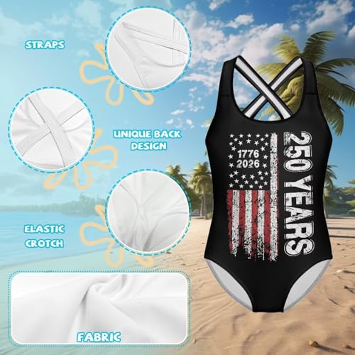 Image of Xpyiqun Swimsuit for Girls One Piece Bathing Suits Size 5-14 Sleeveless Swimwear Cross Shoulder Strap Swimming Wear