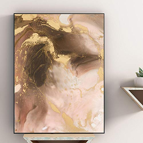 wZUN Moderno Flujo Abstracto Hoja de Oro Lago Agua Paisaje Lienzo Pintura Cartel impresión Pared Arte Imagen Sala de Estar decoración del hogar 60x90cm Sin Marco