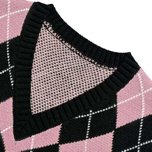 Image of Women's Sweater Vest,Y2K Sleeveless Pattern Preppy Style Knitted Crop Tank Top for Girl