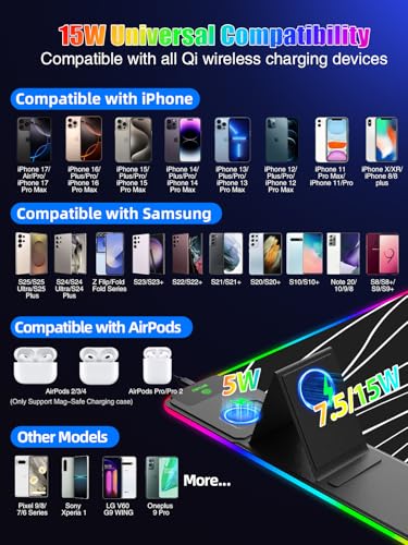 Image of Mouse Pad with Foldable Phone Holder & Wireless Charger, XXL RGB Gaming Mousepad 31.5 inchx15.8 inch Large Desk Mat for Keyboard, Black Desk Pad with Dual Qi Charging Station | 11 Colors 5 Modes | Waterproof