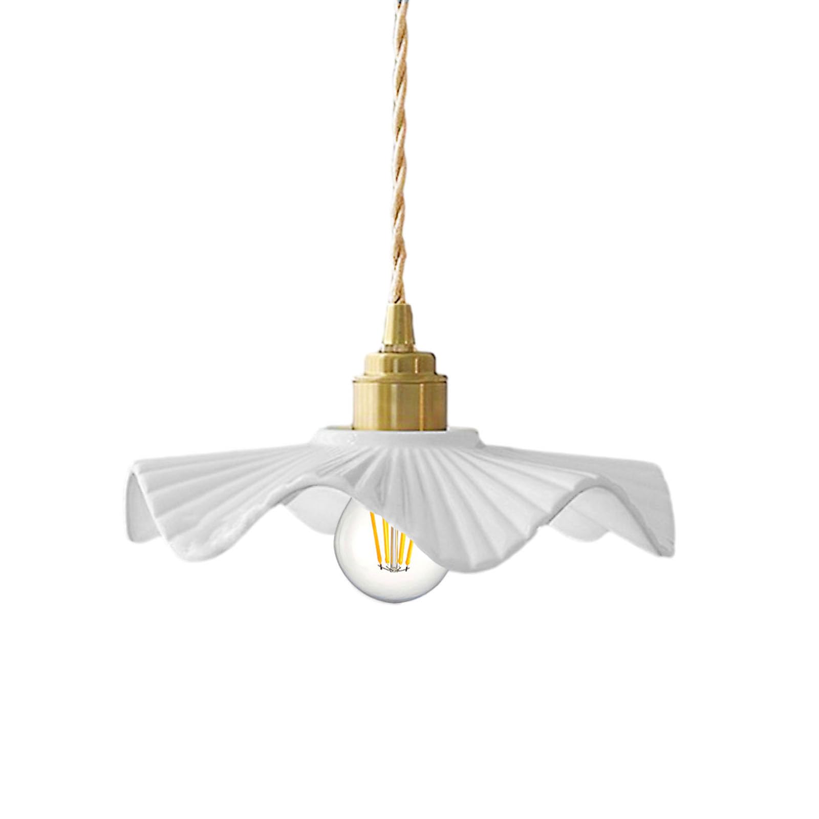 S-Cevada White Wavy Ceramic Pendant Light Shade,Vintage E27 Brass Loft Bar Ceiling Hanging Lamp,Dining Room Bedroom Mini Chandelier