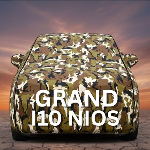 Image of Premium Jungle Series 100% Waterproof Car Body Cover for Grand i10 Cover (All Models) with Mirror Pockets | Triple Stitched, Elastic, Custom Fit, Heat Resistant, Anti-Dust, All-Weather Cover