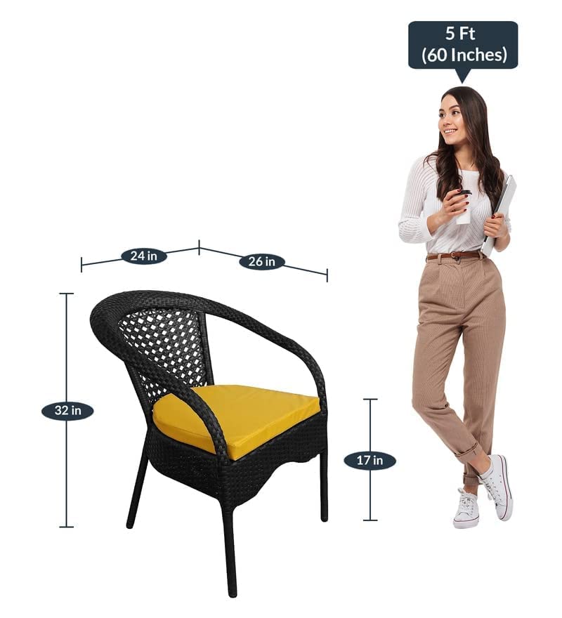 Image of India 2+1 Outdoor Indoor Patio Furniture Sets Rattan Chair Patio Set Conversation Set Poolside Lawn Chairs Swingarea Balcony Outdoor Garden Furniture Chair (Black & Yellow)